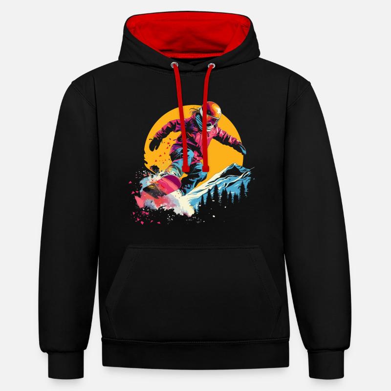 Snowboarder Synthwave - Sweat à capuche contrasté - noir/rouge