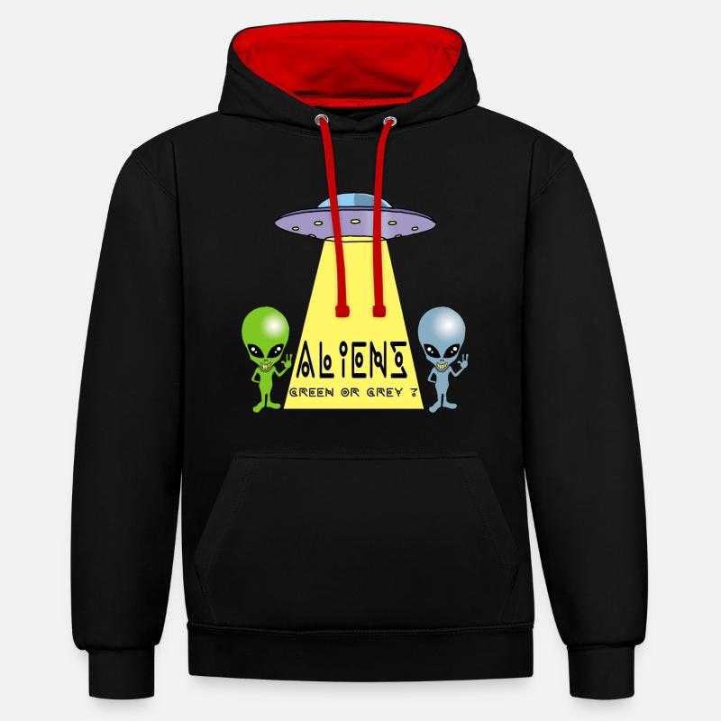 Grün oder grau außerirdisch? - Kontrast-Hoodie - Schwarz/Rot
