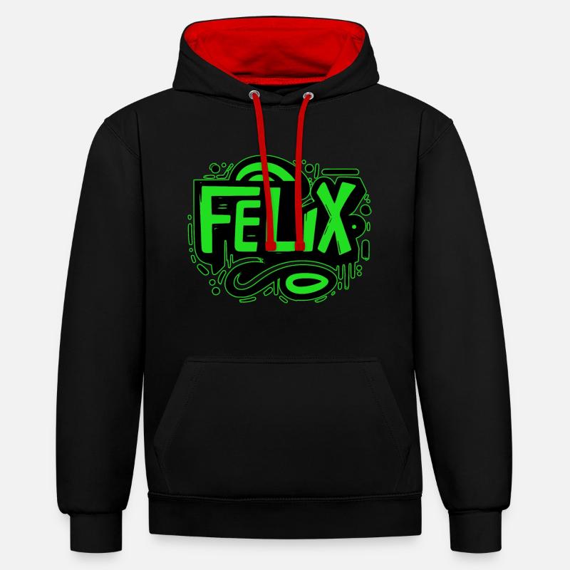Felix Nom Graffiti vert - Sweat à capuche contrasté - noir/rouge