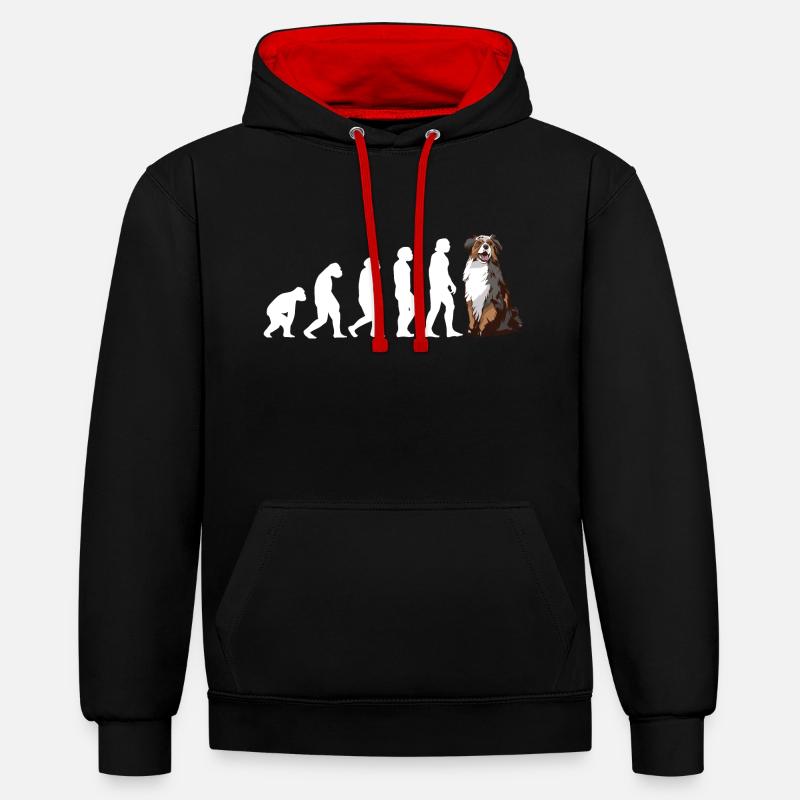 Évolution du chien Aussie - Sweat à capuche contrasté - noir/rouge