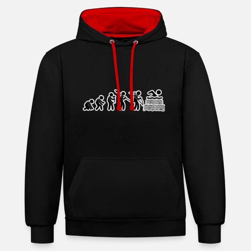 Evolution Natation Noir Grunge - Sweat à capuche contrasté - noir/rouge