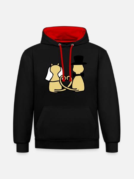 cat wedding - Contrast hoodie - black/red