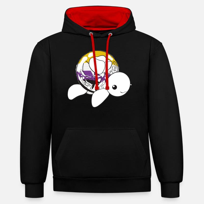 Non binary turtle - Sweat à capuche contrasté - noir/rouge