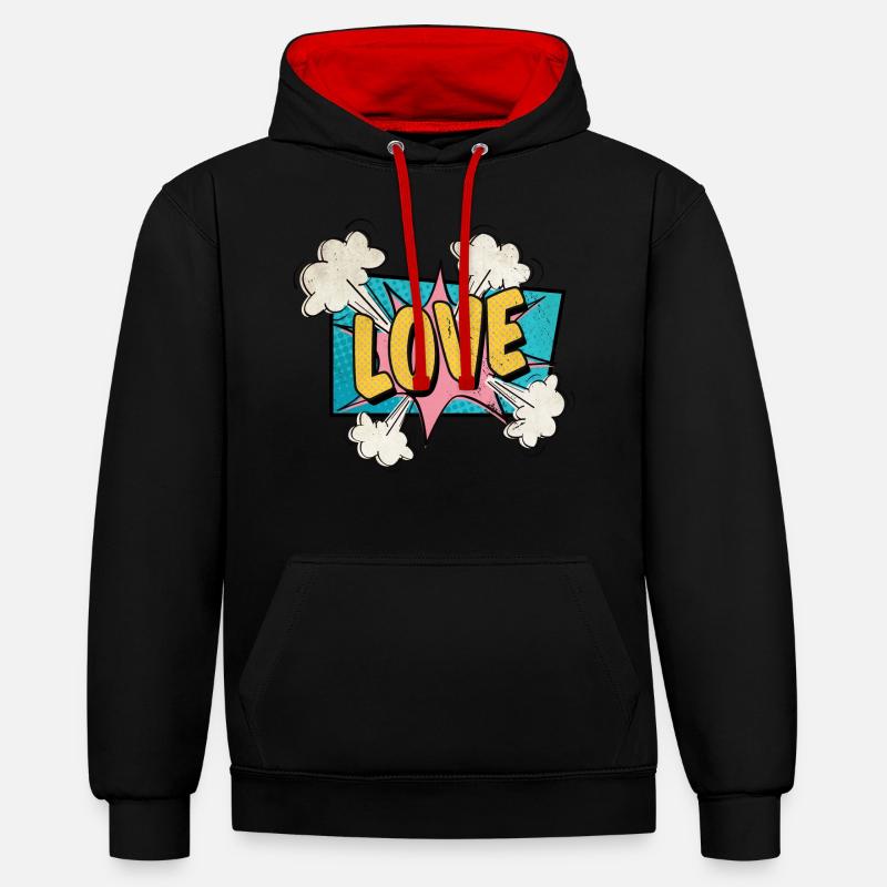 Love exploding BD style amoureux - Sweat à capuche contrasté - noir/rouge
