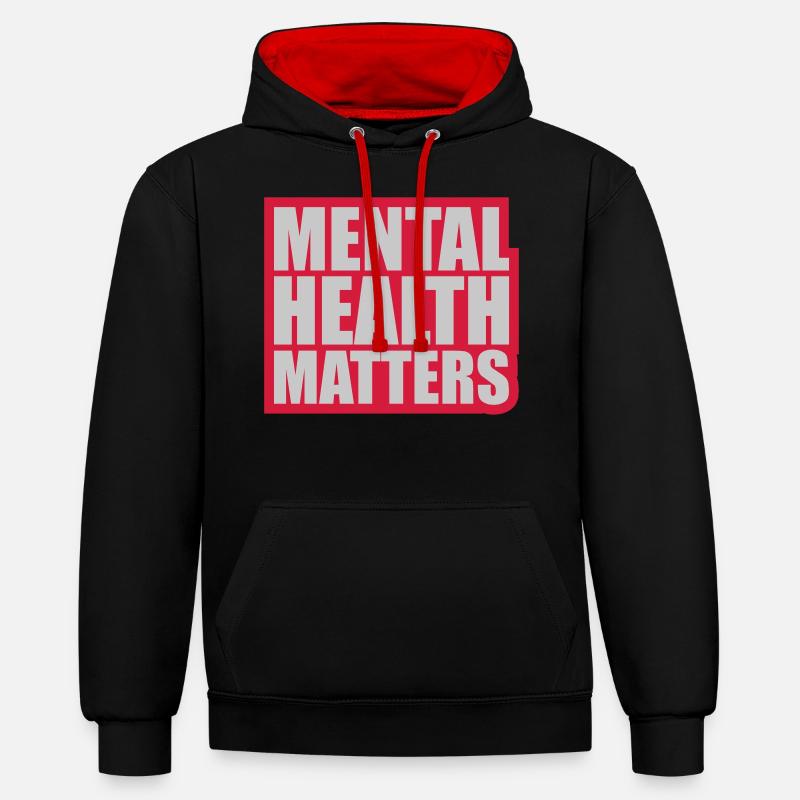 la santé mentale compte citation - Sweat à capuche contrasté - noir/rouge