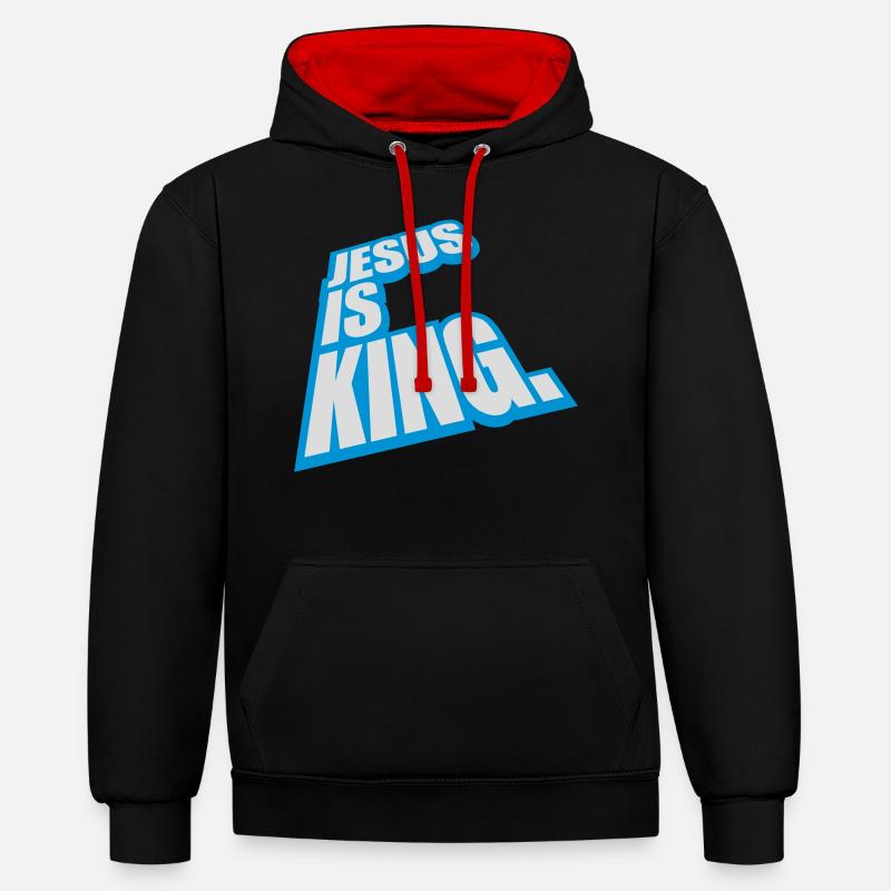 Citation de Jésus est roi - Sweat à capuche contrasté - noir/rouge