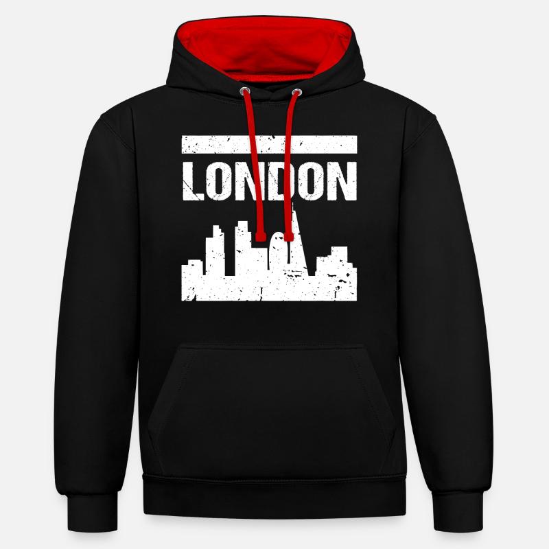 Skyline de Londres - Sweat à capuche contrasté - noir/rouge