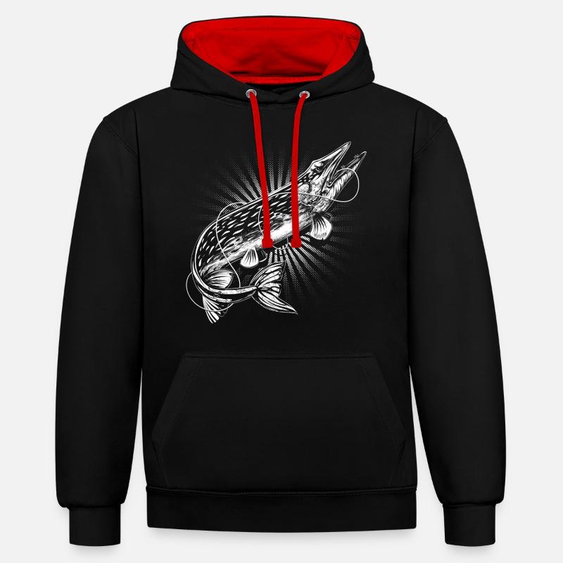 Pêcheur de brochet - Sweat à capuche contrasté - noir/rouge