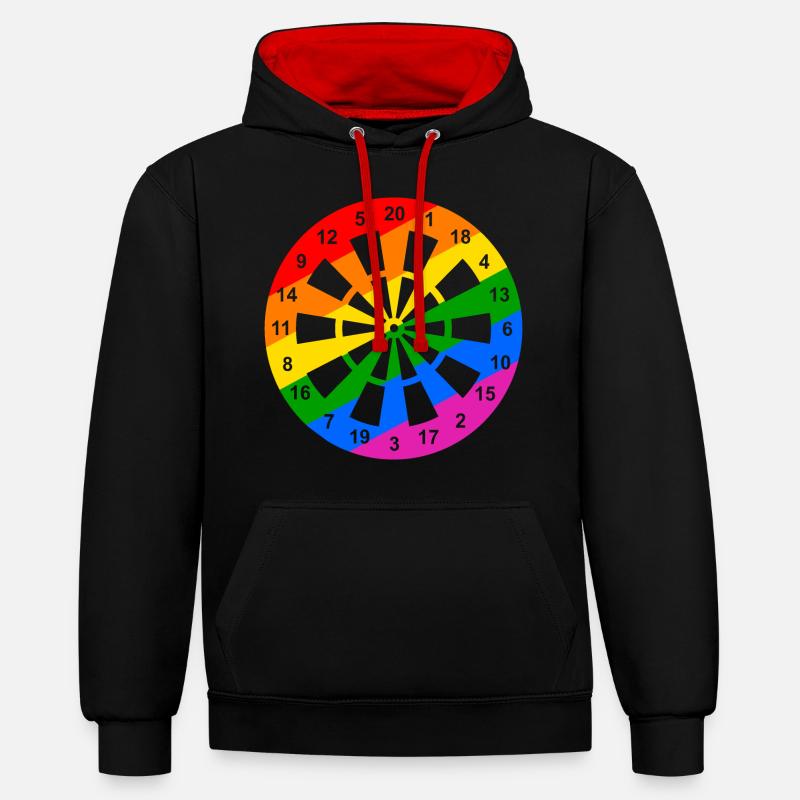 Jeu de fléchettes arc-en-ciel - Sweat à capuche contrasté - noir/rouge