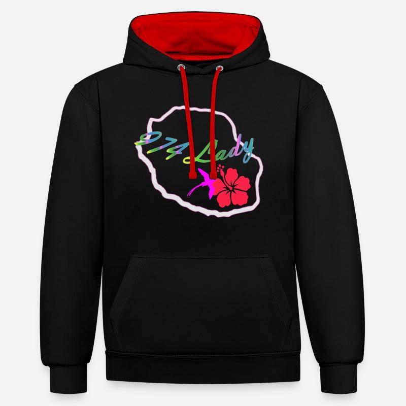 974 LADY 2 - Sweat à capuche contrasté - noir/rouge