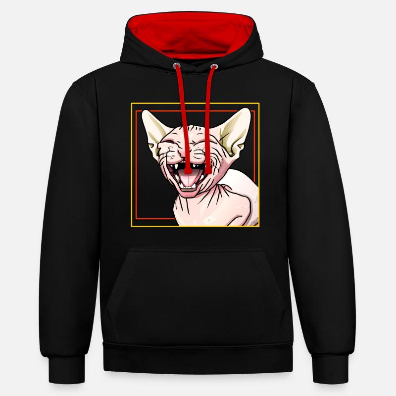 Le chat Sphynx rit - Sweat à capuche contrasté - noir/rouge