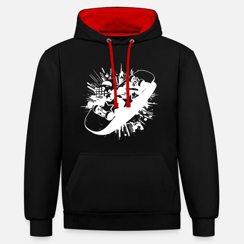 Blobs de peinture de skateboard - Sweat à capuche contrasté - noir/rouge