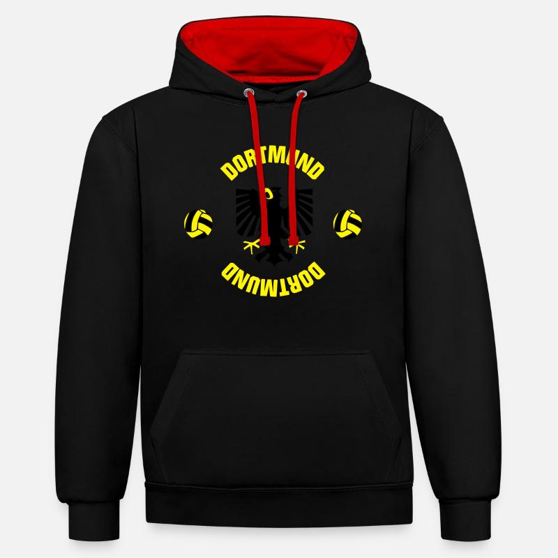 Dortmund (ID: 001013) - Kontrast-Hoodie - Schwarz/Rot