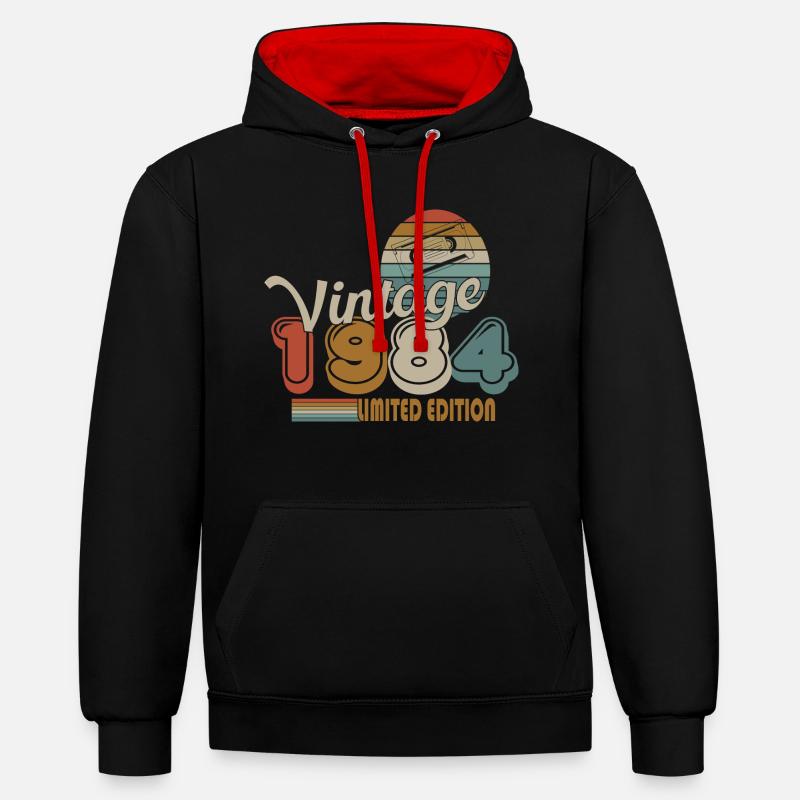 1984 - Sweat à capuche contrasté - noir/rouge