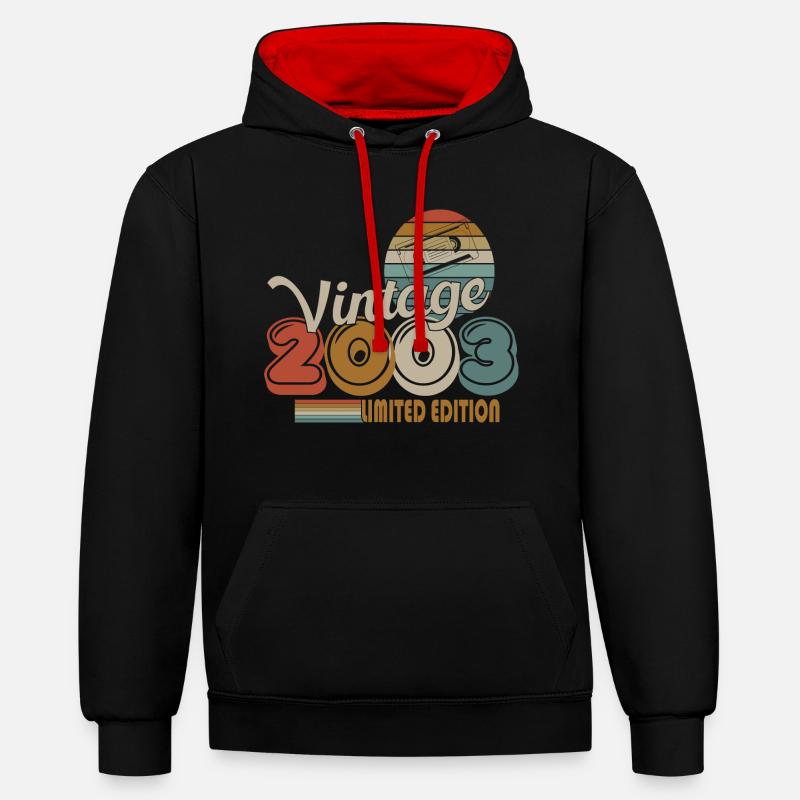 2003 - Sweat à capuche contrasté - noir/rouge