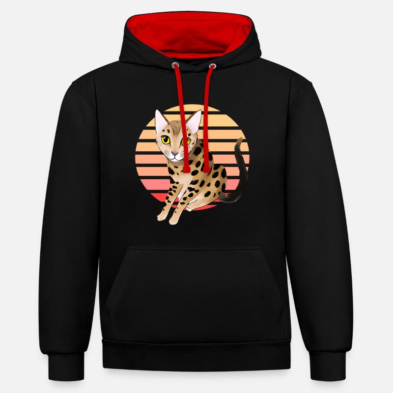 Chat léopard - Sweat à capuche contrasté - noir/rouge