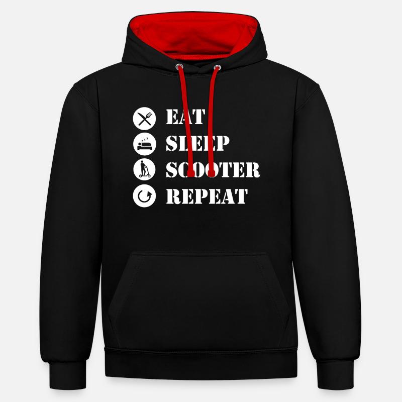 E-Scooter E-Roller Scooter - Kontrast-Hoodie - Schwarz/Rot