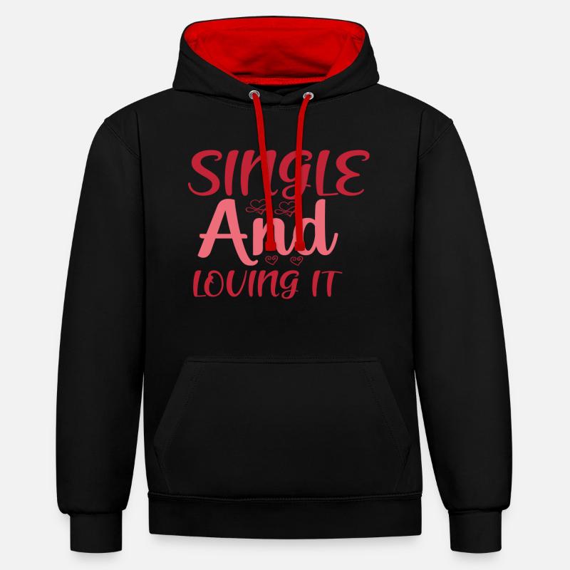 Célibataire et aimant ça - Sweat à capuche contrasté - noir/rouge