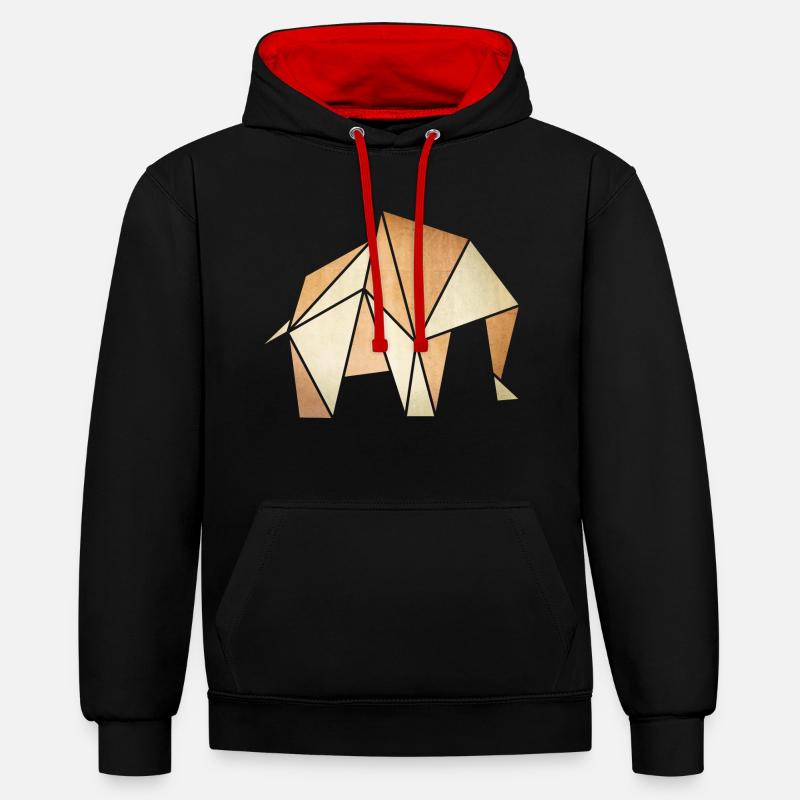 Origami: Elefant (Pergament-Optik) - Sweat à capuche contrasté - noir/rouge