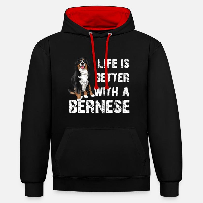 Bouvier bernois - Sweat à capuche contrasté - noir/rouge
