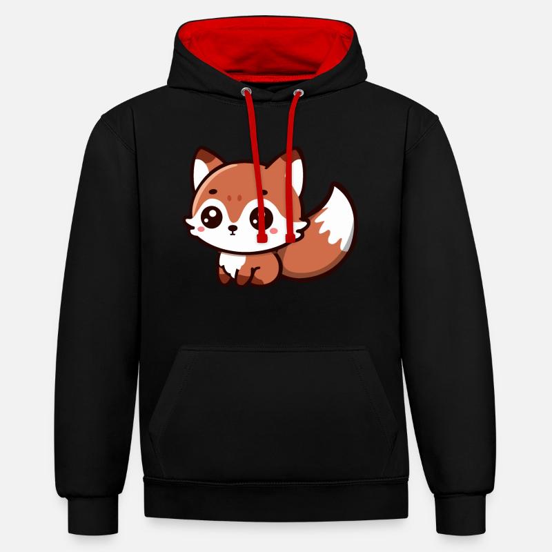 Fluffy Delight : Charme Chibi Fox - Sweat à capuche contrasté - noir/rouge