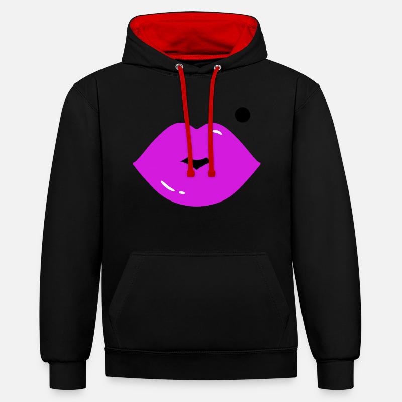 Lèvres avec grain de beauté - Sweat à capuche contrasté - noir/rouge