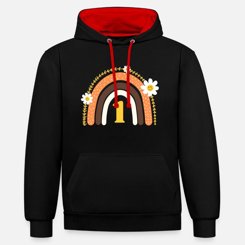 1e anniversaire rainbow jaune - Sweat à capuche contrasté - noir/rouge
