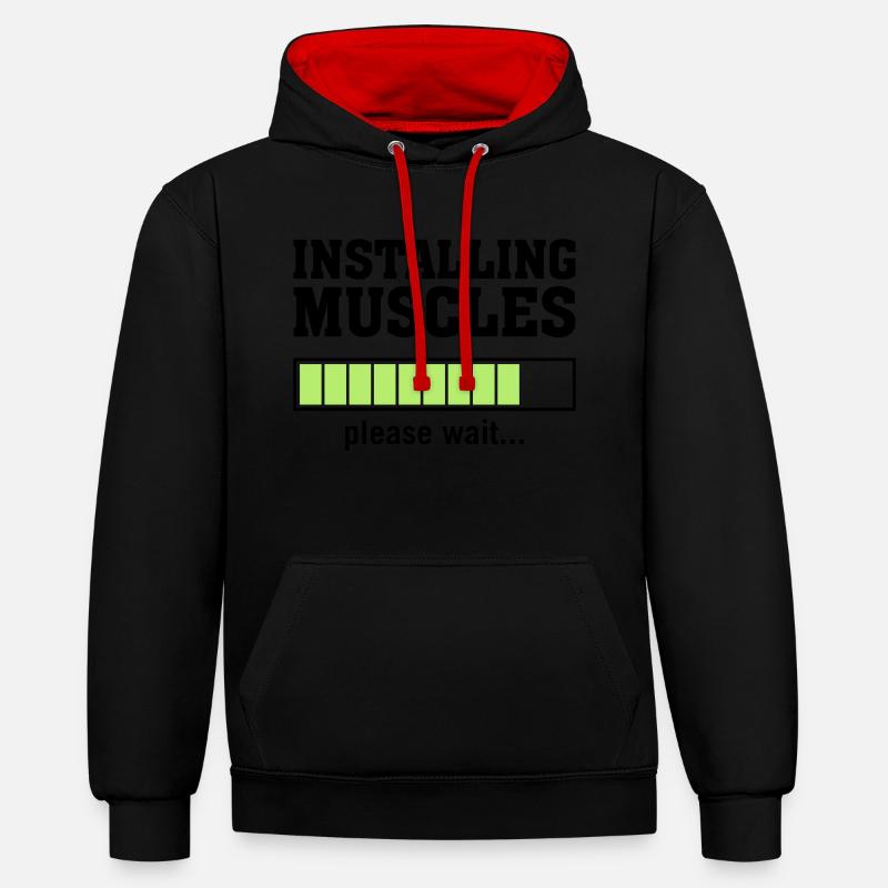 Installing Muscles (Please Wait) - Sweat à capuche contrasté - noir/rouge