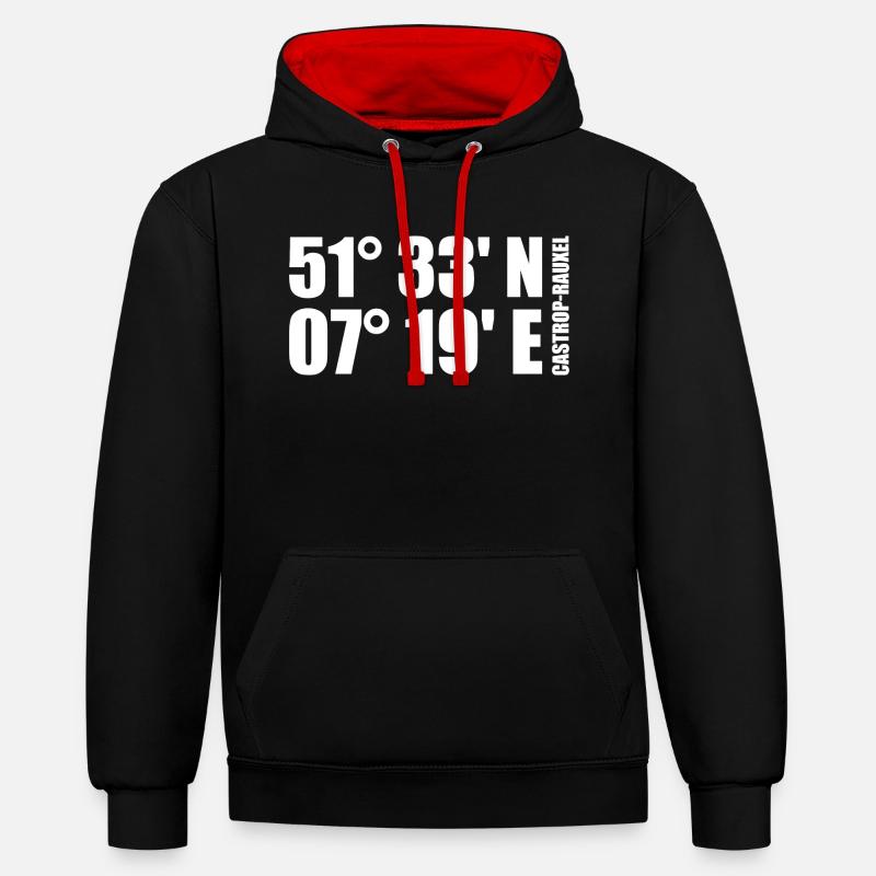 Coordonnées castrop-Rauxel - Sweat à capuche contrasté - noir/rouge