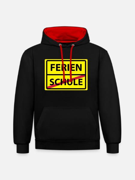 schule ferien - Kontrast-Hoodie - Schwarz/Rot