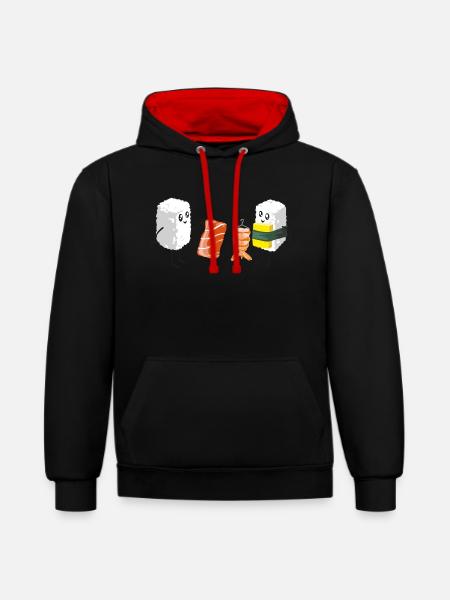 Sushi Shopping - Kontrast-Hoodie - Schwarz/Rot