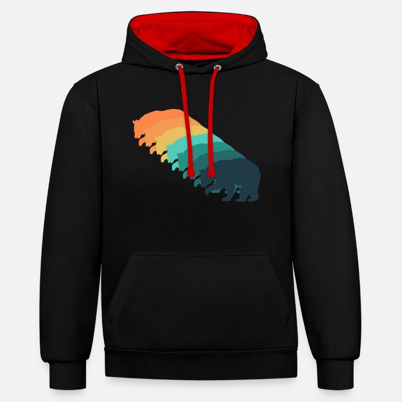 Ours rétro - Sweat à capuche contrasté - noir/rouge