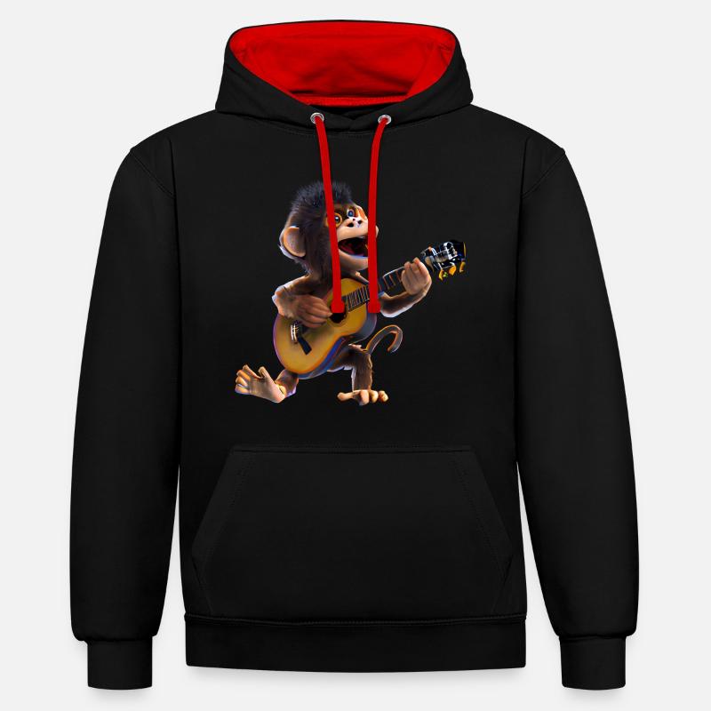 Guitariste Monkey - Sweat à capuche contrasté - noir/rouge