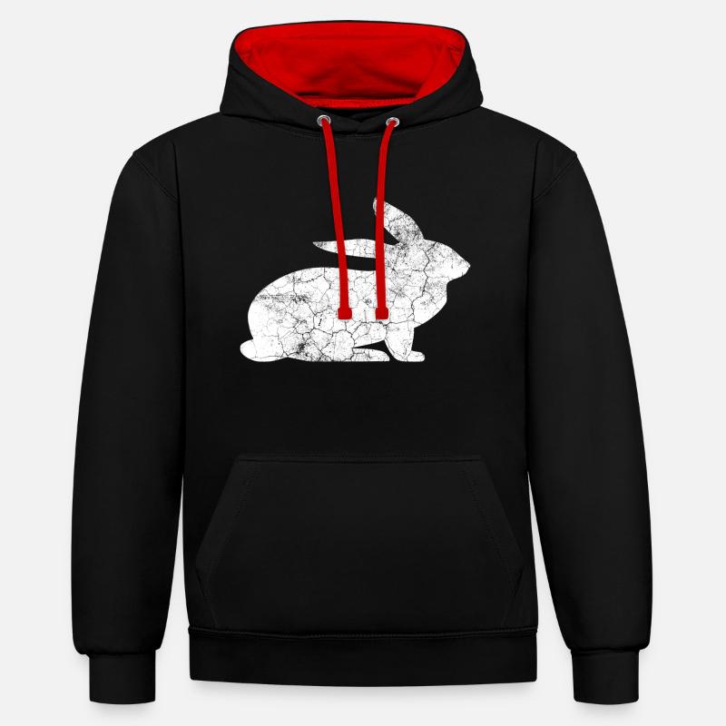 Suis le lapin blanc - Sweat à capuche contrasté - noir/rouge