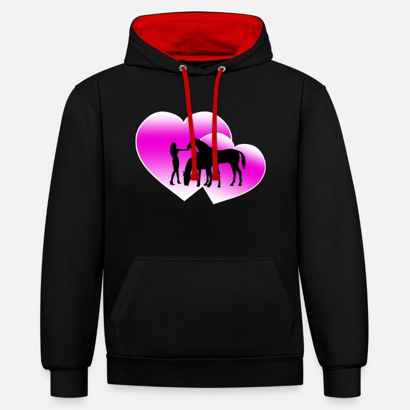 Chevaux - Sweat à capuche contrasté - noir/rouge