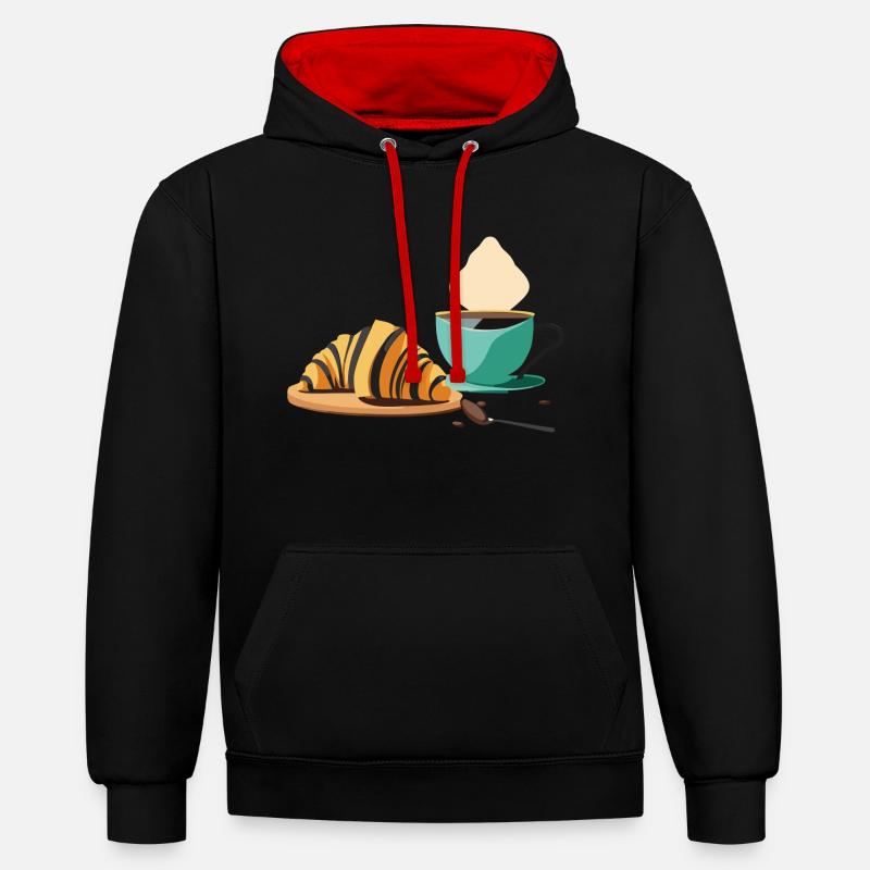 Petit-déjeuner : Croissant & Café - Sweat à capuche contrasté - noir/rouge
