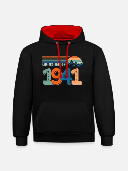 Limitierte Auflage 1941 - Kontrast-Hoodie - Schwarz/Rot