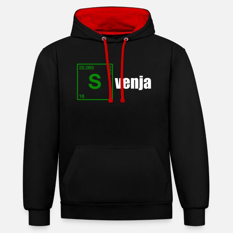 Svenja Prénom blanc - Sweat à capuche contrasté - noir/rouge