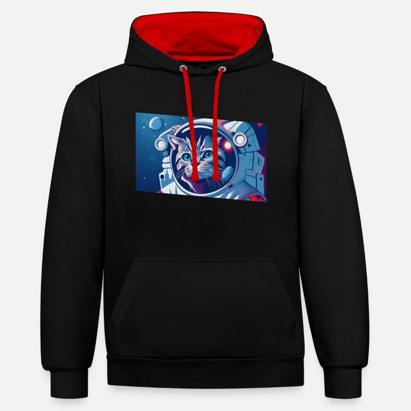 Chat astronaute dans l’espace - Sweat à capuche contrasté - noir/rouge