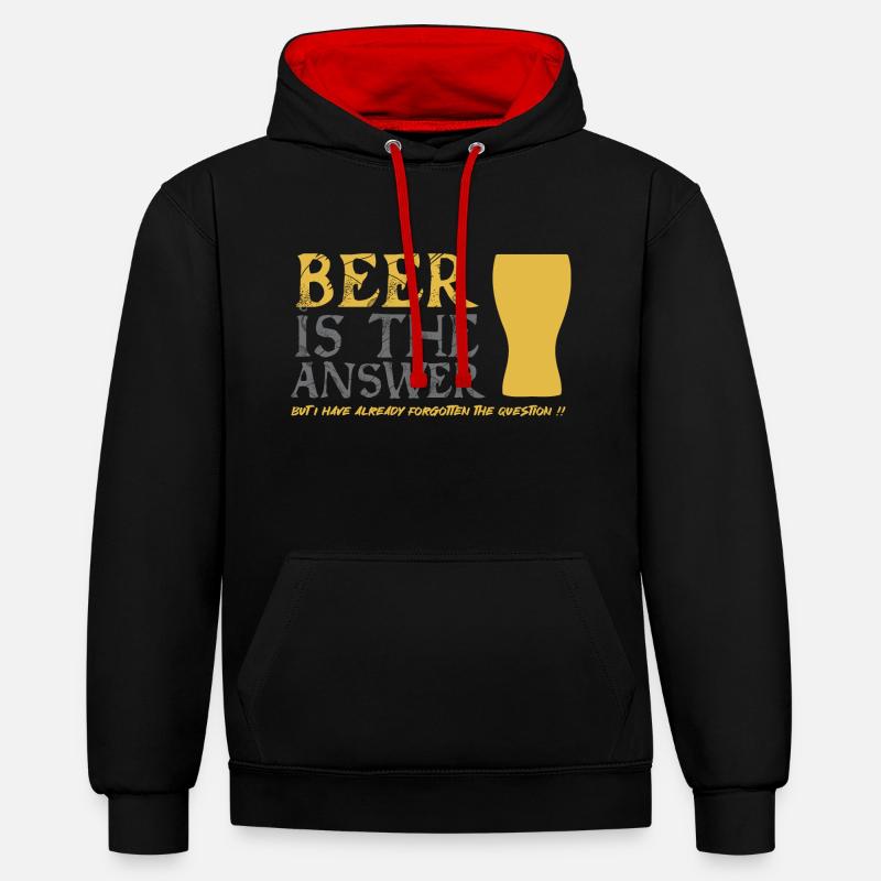 La bière est la réponse - Sweat à capuche contrasté - noir/rouge
