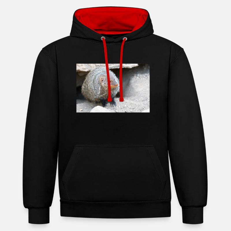 Gebänderte Manguste oder Zebramanguste - Kontrast-Hoodie - Schwarz/Rot