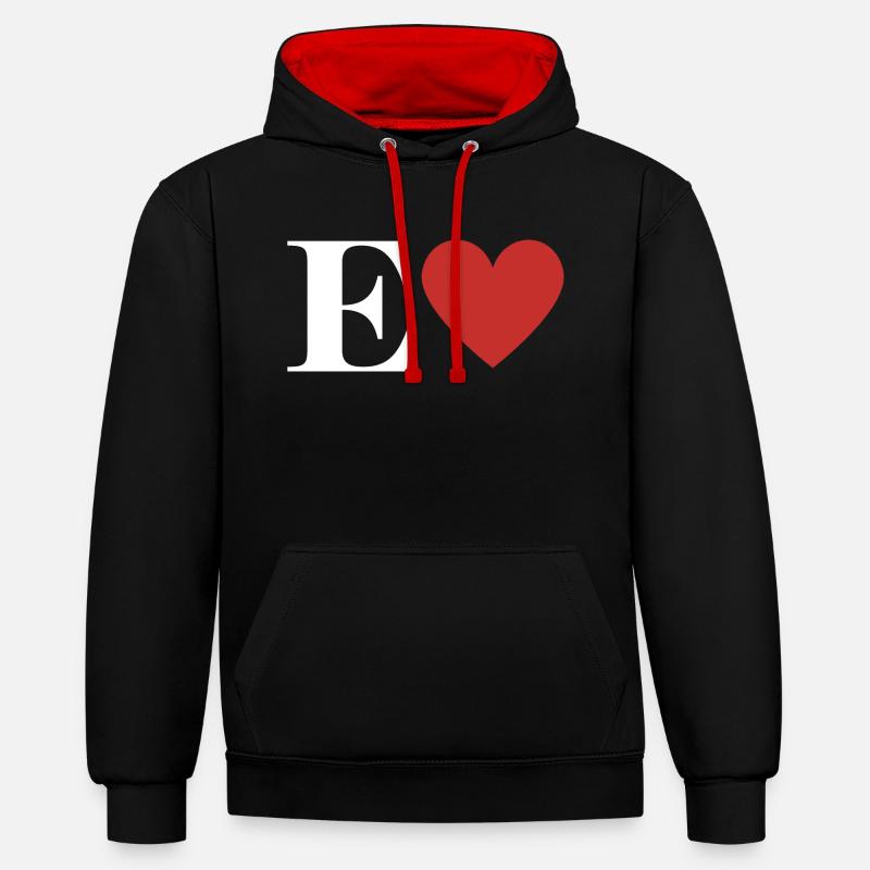 Lettre e cœur rouge - Sweat à capuche contrasté - noir/rouge