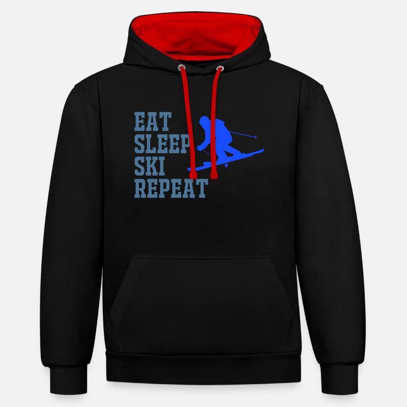 SKIER MANGER DORMIR RÉPÉTER - Sweat à capuche contrasté - noir/rouge