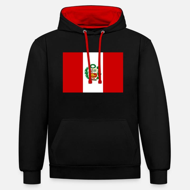 Pérou drapeau bannière - Sweat à capuche contrasté - noir/rouge