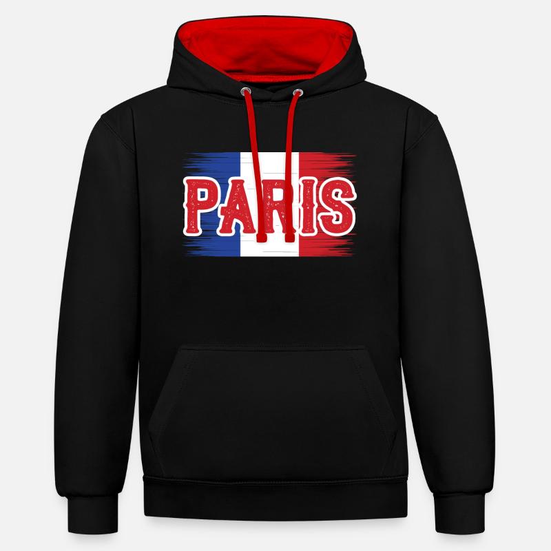 On est bien à Paris! - Sweat à capuche contrasté - noir/rouge