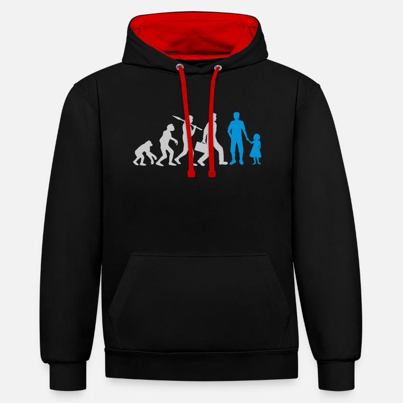 Evolution Papa Tochter Kind - Kontrast-Hoodie - Schwarz/Rot