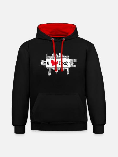 i love italy - Kontrast-Hoodie - Schwarz/Rot