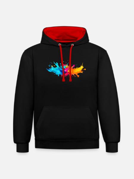 Explosion de Peinture - Sweat à capuche contrasté - noir/rouge