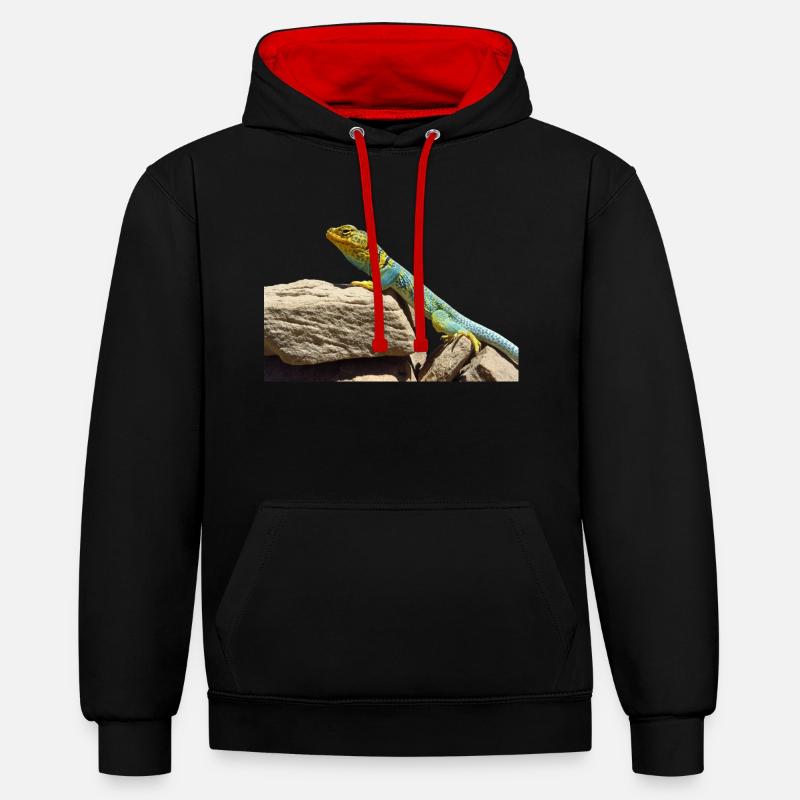 gecko lizard echse eidechse - Kontrast-Hoodie - Schwarz/Rot