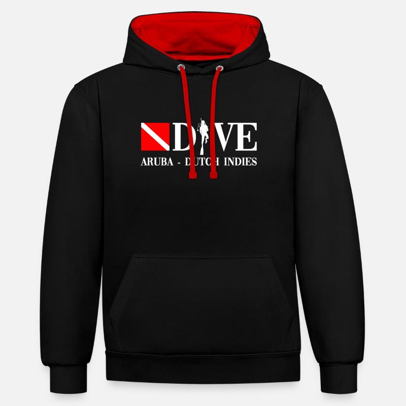 Plongée - Aruba - Antilles - Caraïbes - Plongeur - Sweat à capuche contrasté - noir/rouge